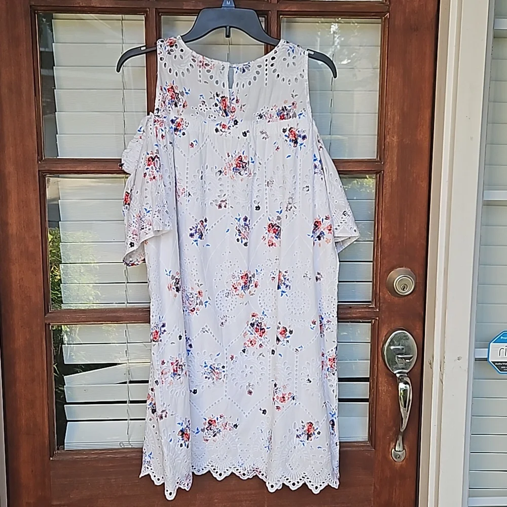 Loft Floral Cold Shoulder Eyelet Summer Dress - Picture 6 of 7